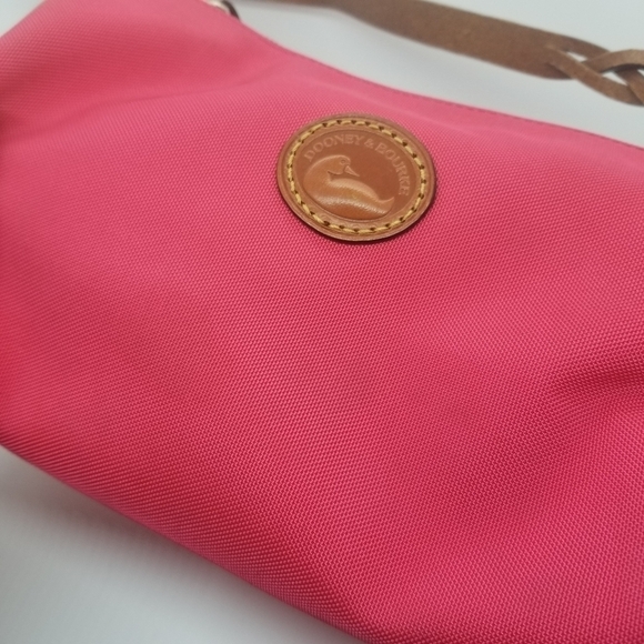 Dooney & Bourke hot pink canvas small purse with brown leather strap - Picture 10 of 15